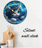 Cosmic Cat Silent Wall Clock – 10-Inch Round Wooden Home Decor