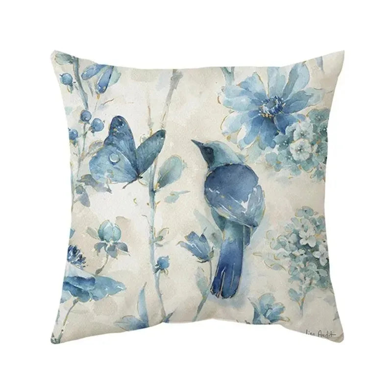 Ginkgo & Floral Polyester Pillow Cover – 17.72 × 17.72 in (45 × 45 cm), 1 Piece