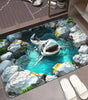 Shark & Aquatic Print Absorbent Non-Slip Flannel Door Mat – Washable Polyester Mat for Bathroom & Entrance