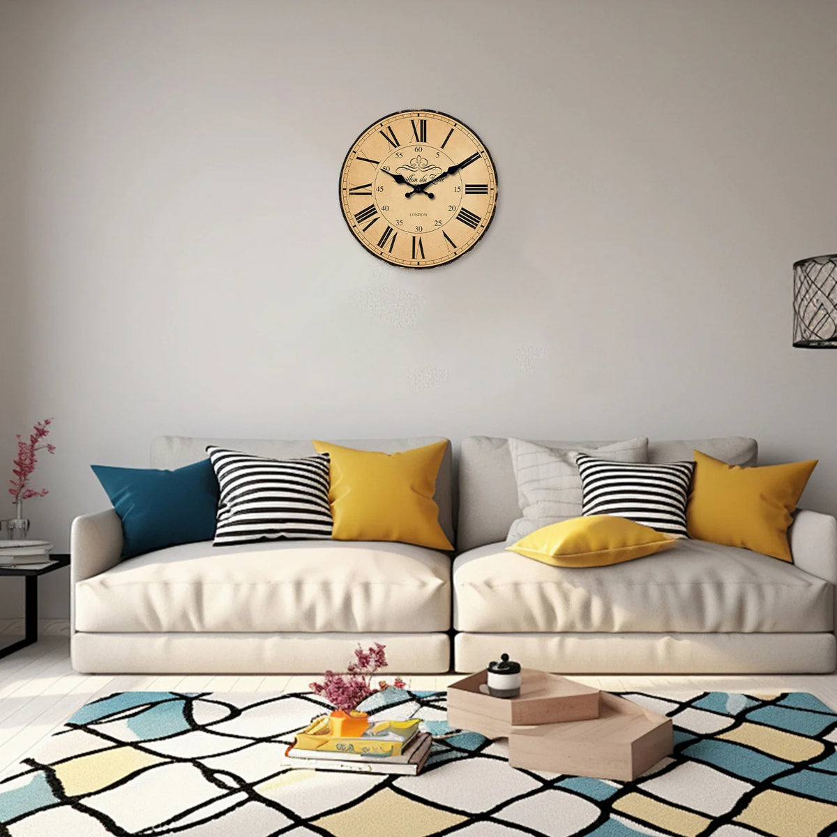 Vintage Tan Roman Numeral Wall Clock – Silent Quartz, Four Sizes