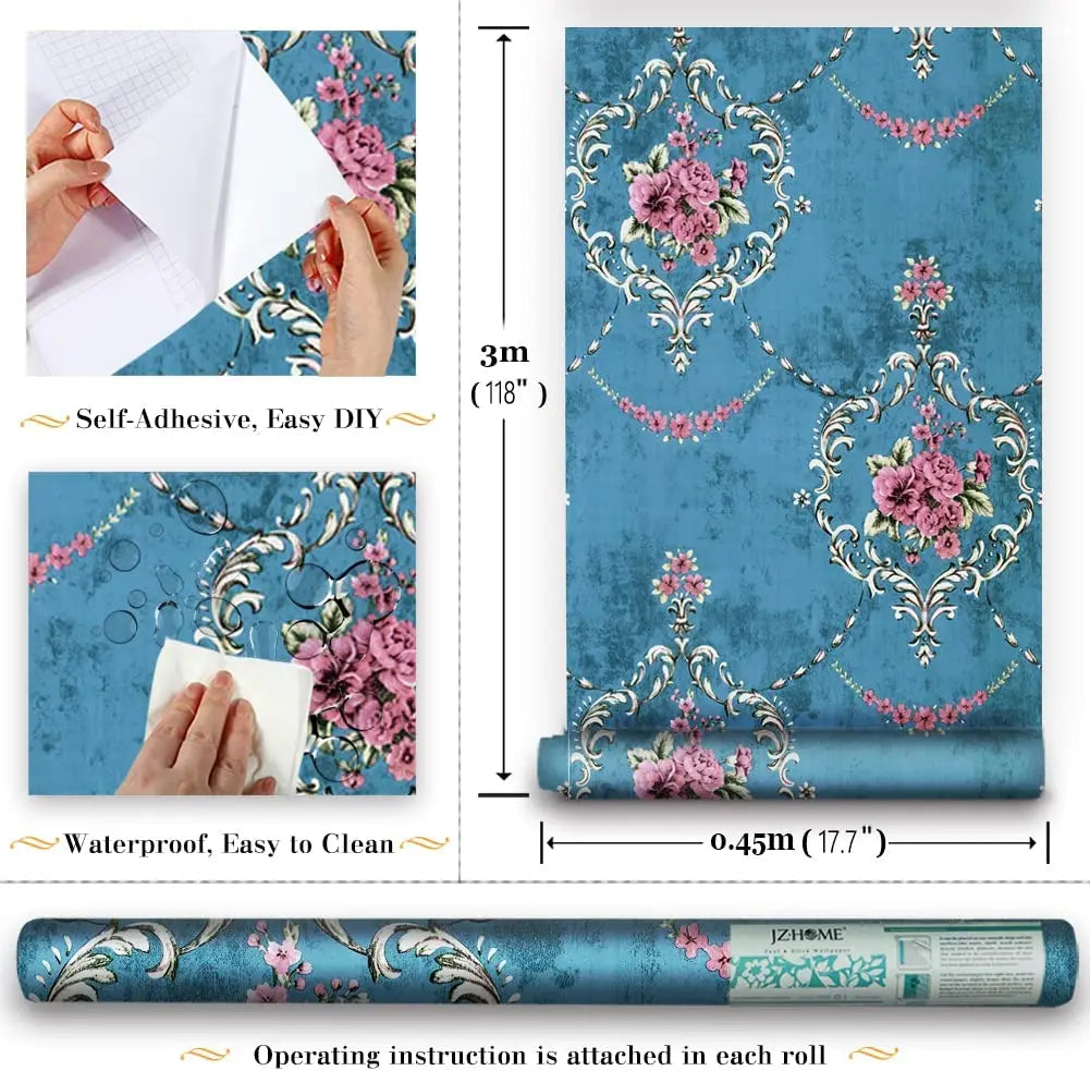 Vintage Damask Floral Peel-and-Stick Wallpaper – Waterproof Removable PVC Vinyl