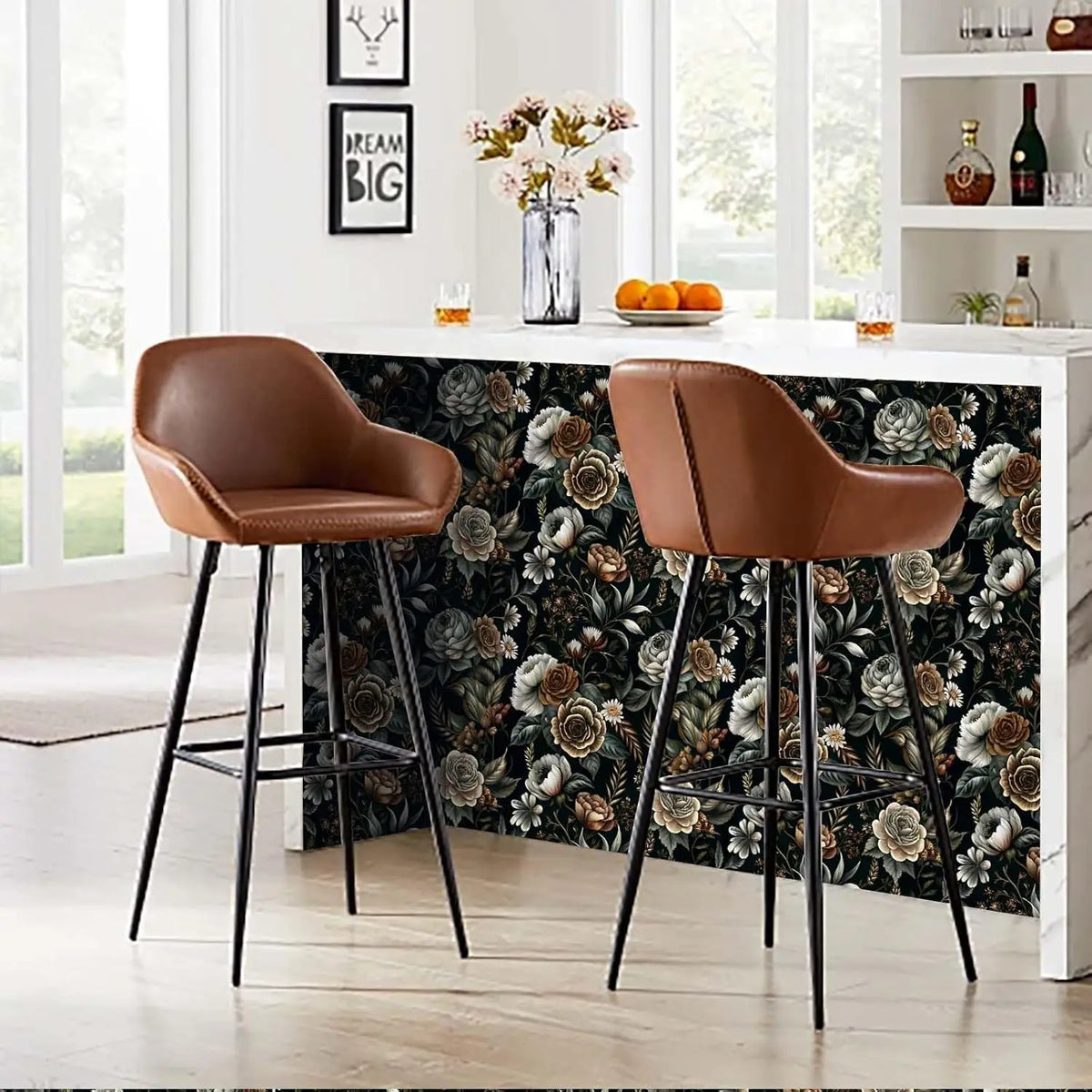 Dark Large Floral Waterproof Vinyl Peel-and-Stick Wallpaper – Removable & Mould-Resistant