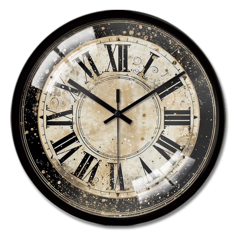 Vintage Roman Numeral Wall Clock – 8 in, Silent, Tempered Glass Face
