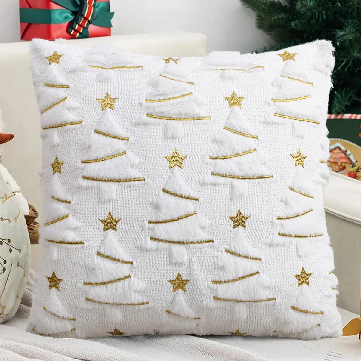 Embroidered Christmas Tree Pillow Covers – Plush Set of 2, 17.72 in