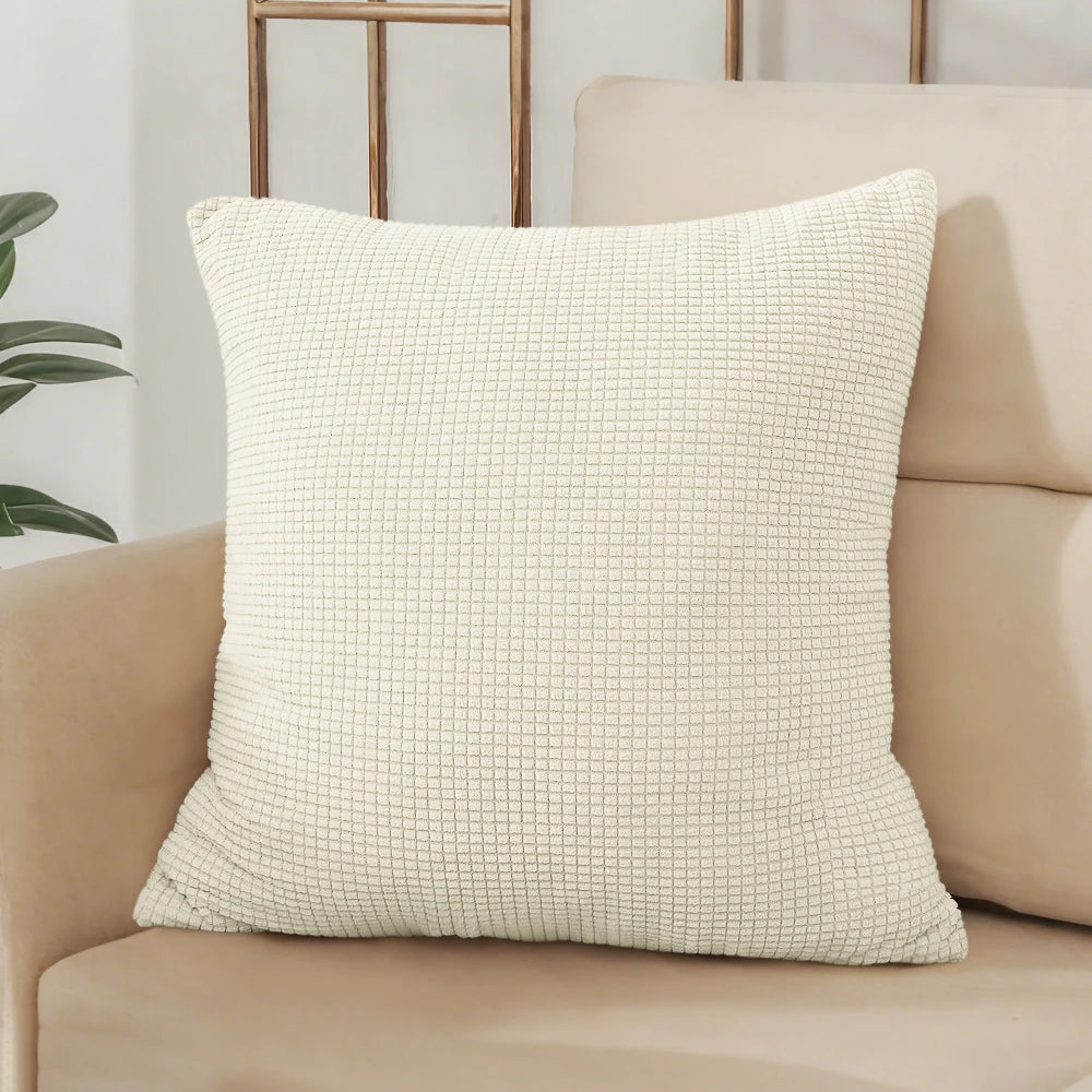 Solid Beige Jacquard Polyester Pillow Cover – 8 Sizes