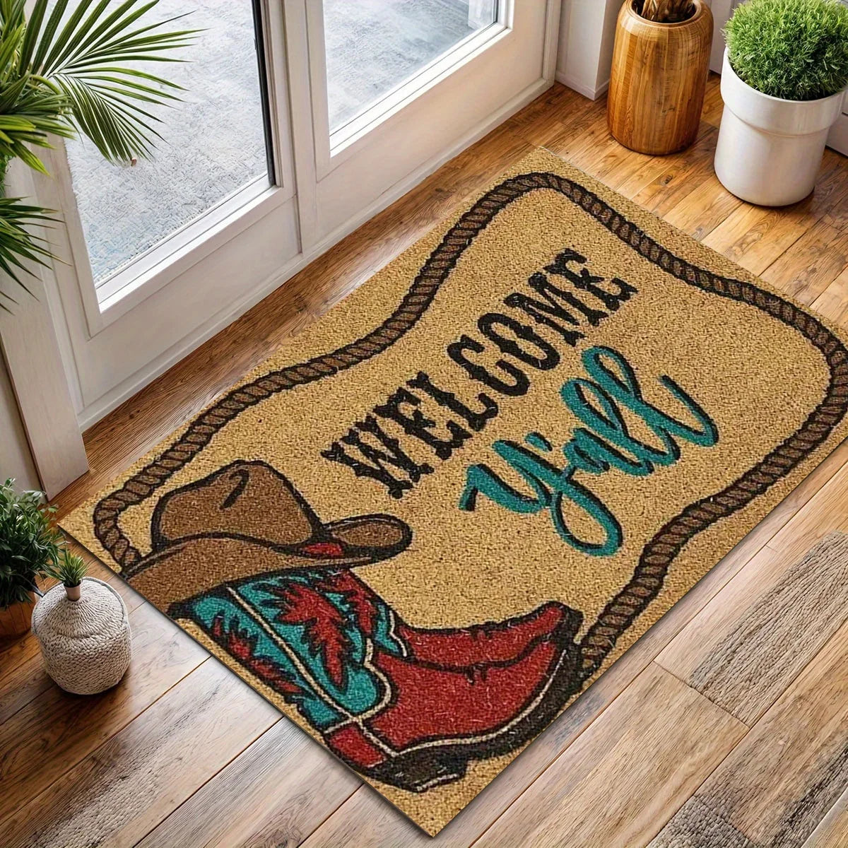 Cowboy Boot Doormat – Absorbent Non-Slip Washable Flannel Entrance Mat