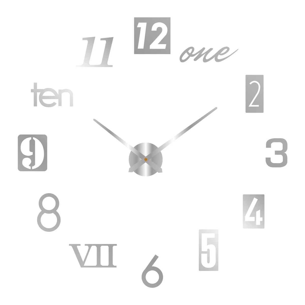 Silver Acrylic Mirror DIY Wall Clock – 11 Designs, 36 or 48 Inch