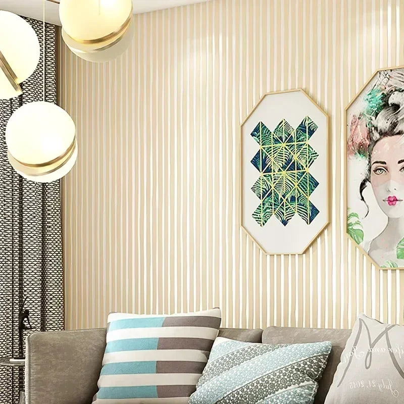Modern Pink & Blue Vertical Stripe 3D Non-Woven Wallpaper – Waterproof, Extra Thick, Mould-Resistant & Fireproof