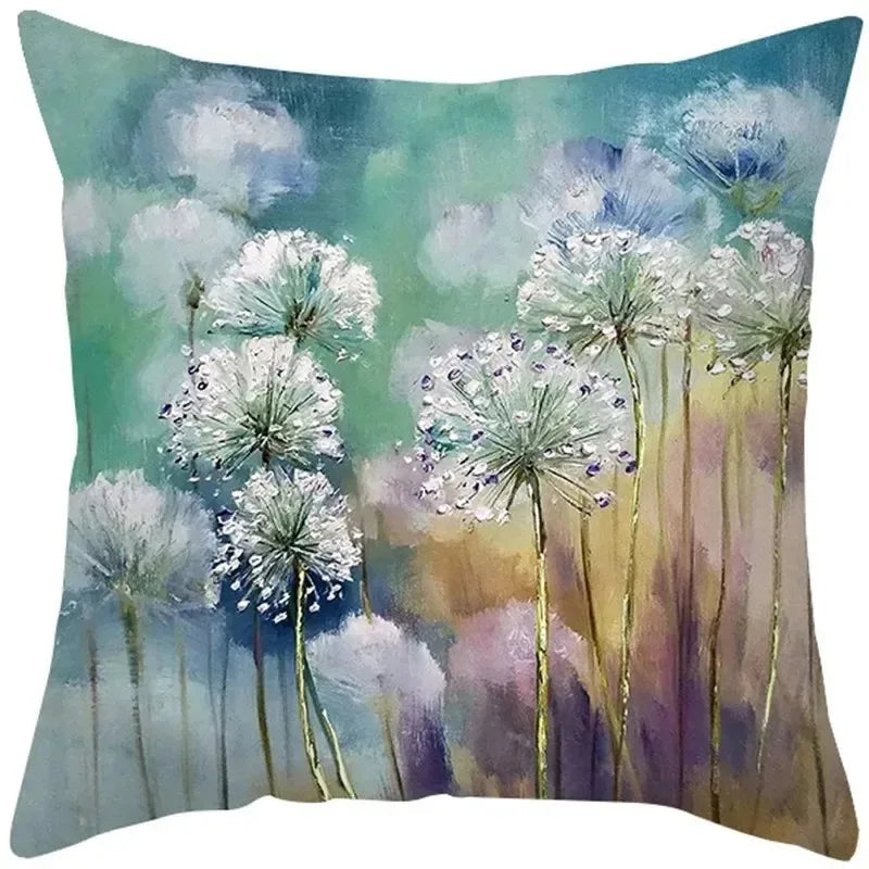 Ginkgo & Floral Polyester Pillow Cover – 19.69 × 19.69 in (50 × 50 cm), 1 Piece