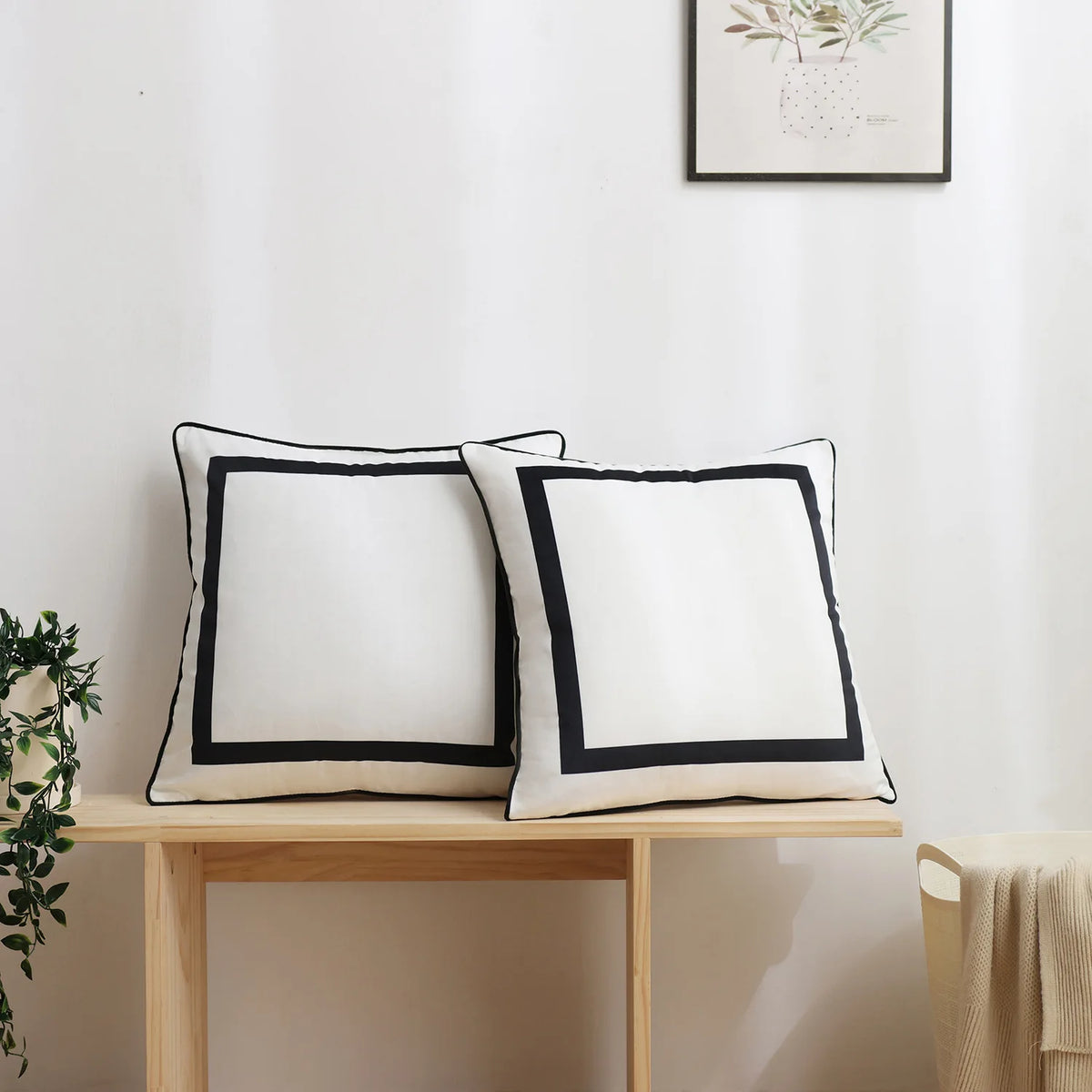 Velvet Border Throw Pillow Cover – Black or Dark Blue, 2 Square Sizes