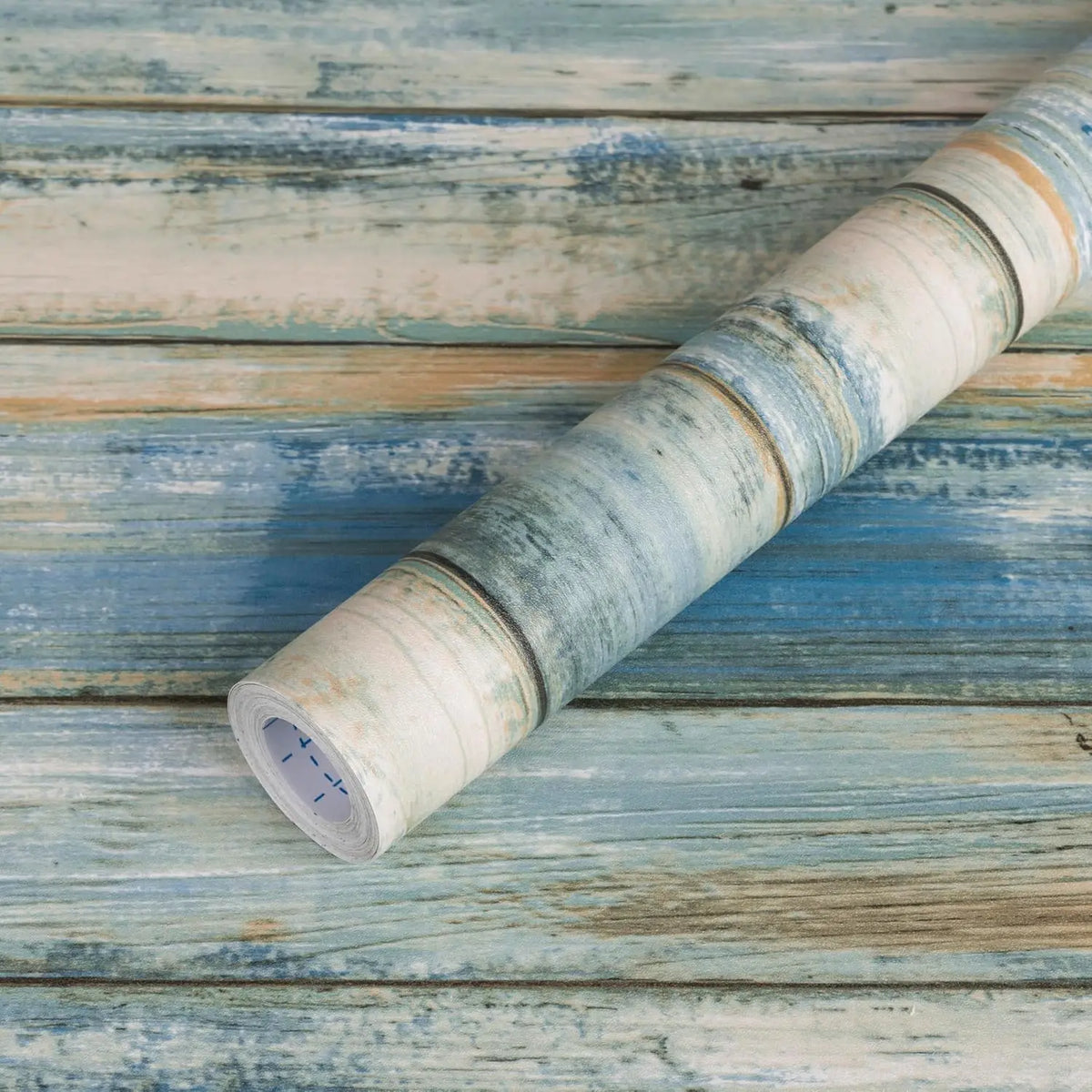 Blue Distressed Wood Waterproof Vinyl Peel-and-Stick Wallpaper for Cabinets & Walls