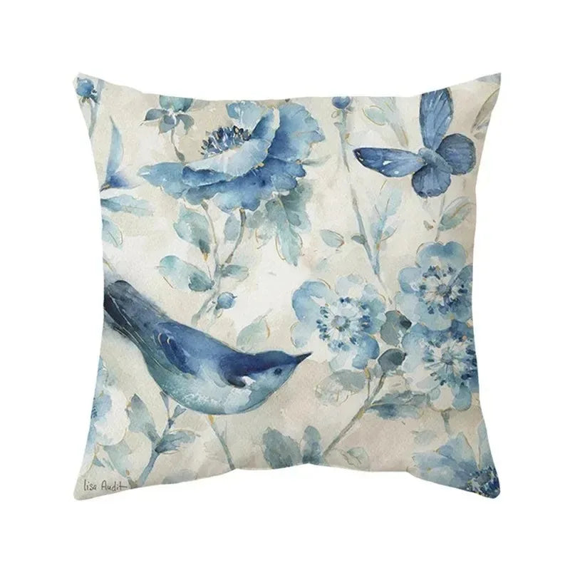 Ginkgo & Floral Polyester Pillow Cover – 19.69 × 19.69 in (50 × 50 cm), 1 Piece