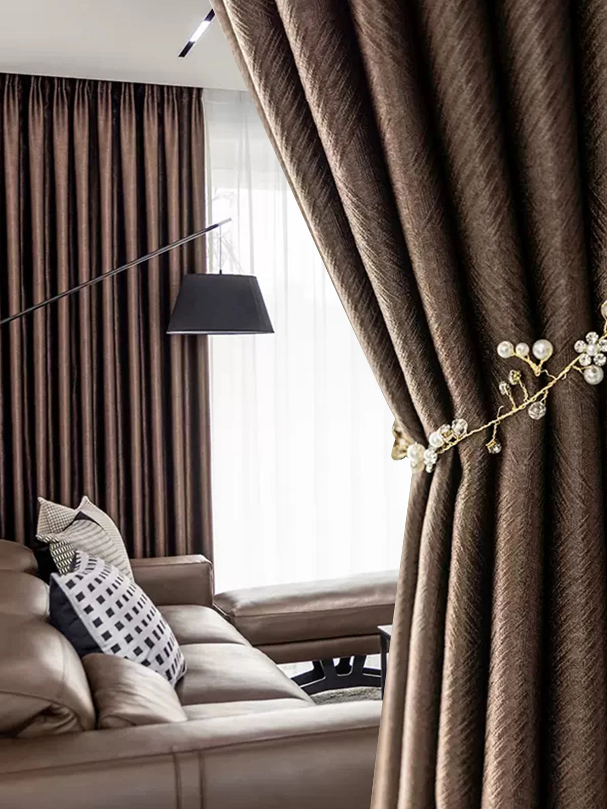 Chocolate 240 GSM Double-Layer Thermal Semi-Light Blocking Curtain Panel – 2 Hanging Styles