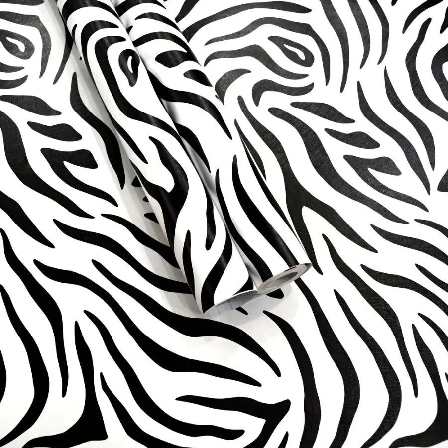 Black & White Zebra Peel-and-Stick Wallpaper – Waterproof Extra-Thick Removable PVC Vinyl for Walls & Furniture