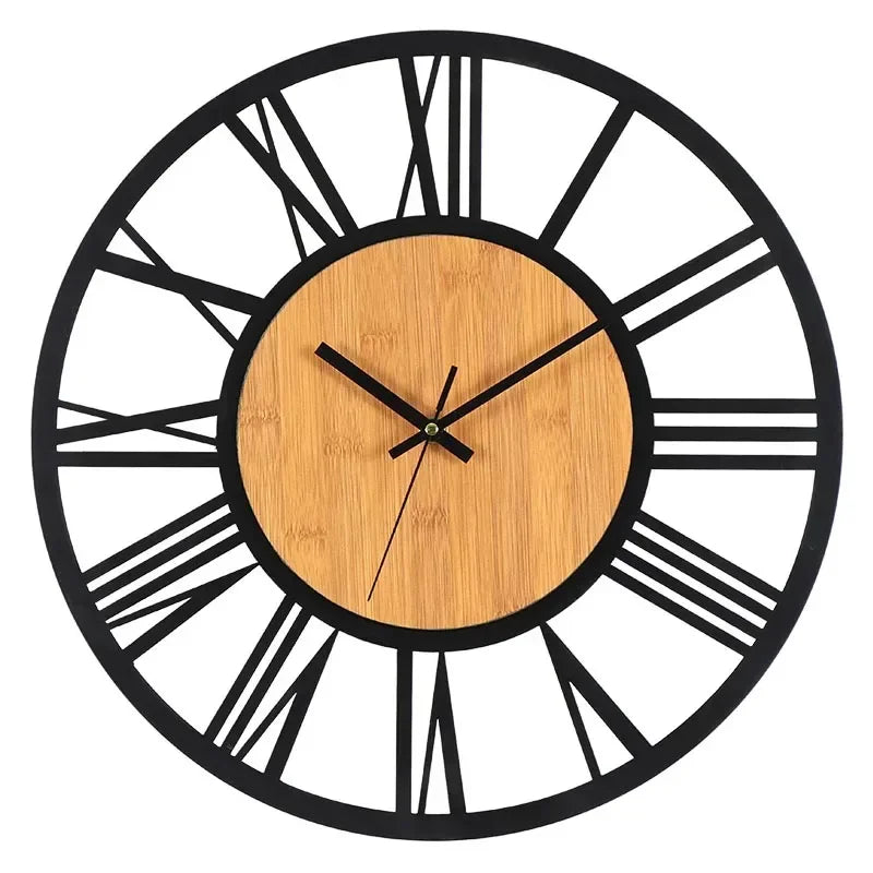 40 cm Antique-Style Iron Roman Numeral Wall Clock – Quiet Quartz Openwork Decor