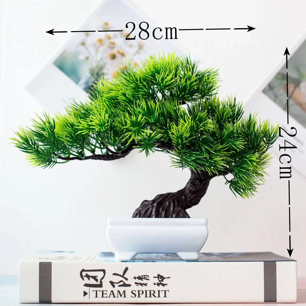 Small Artificial Bonsai Potted Plant – Green Faux Tree Ornament for Home, Garden & Hotel Decor