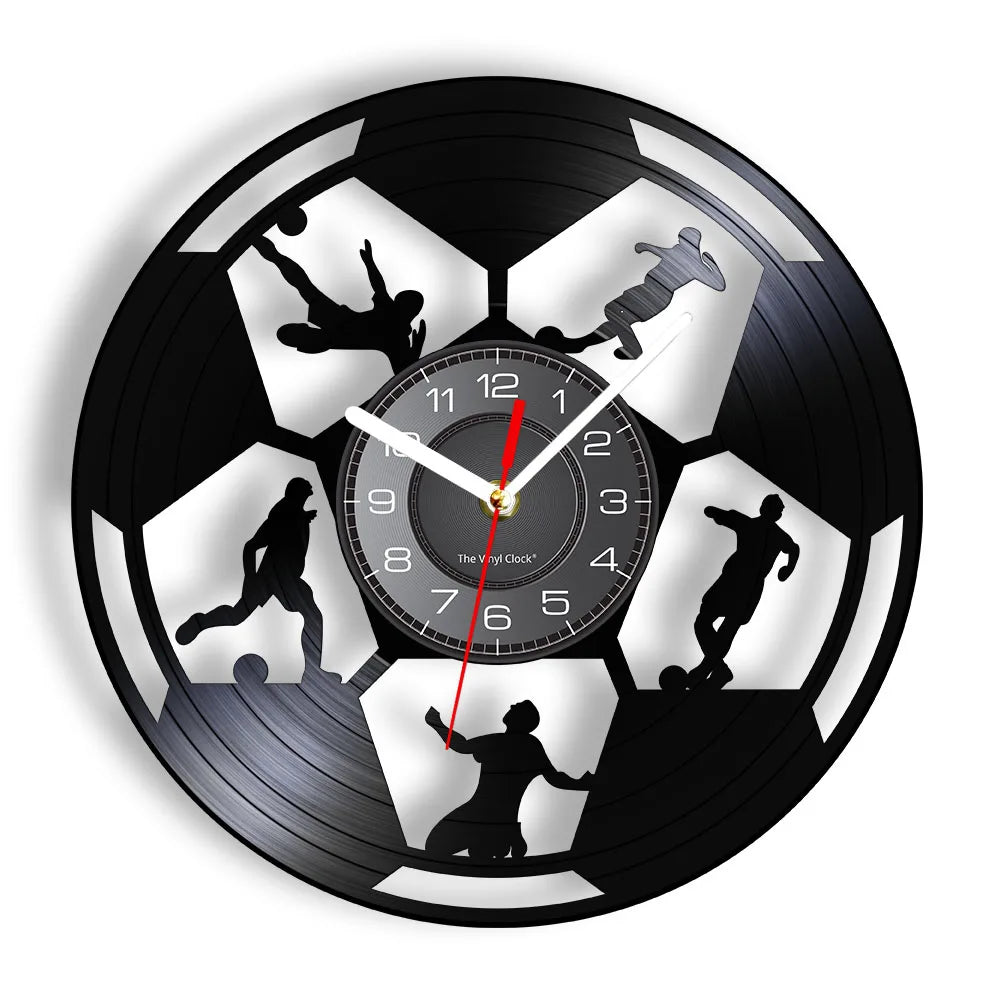 Football Vinyl Record Wall Clock – 30 cm Quartz Decor with Optional LED, Designs 6–10