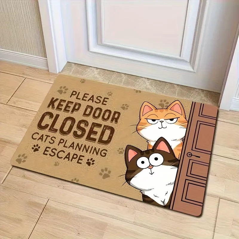 VIKAMA Cute Cat Memory Foam Doormat – Quick-Dry Microfiber Non-Slip Washable Floor Mat