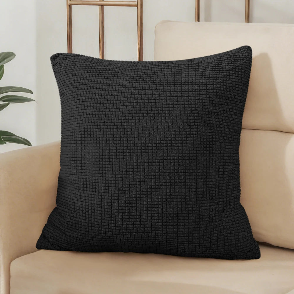 Solid Black Jacquard Polyester Pillow Cover – 8 Sizes