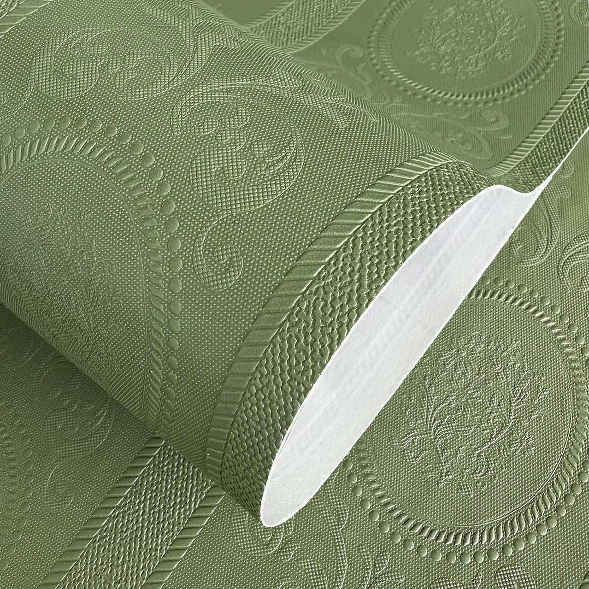 3D White Embossed Damask Waterproof & Oil-Resistant Vinyl Peel-and-Stick Wallpaper – Extra Thick & Removable