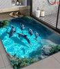 Shark & Aquatic Print Absorbent Non-Slip Flannel Door Mat – Washable Polyester Mat for Bathroom & Entrance