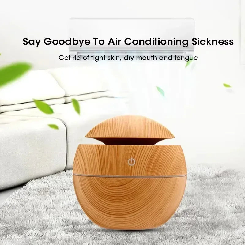 200ml Mini Wood Grain USB Humidifier with LED Night Light