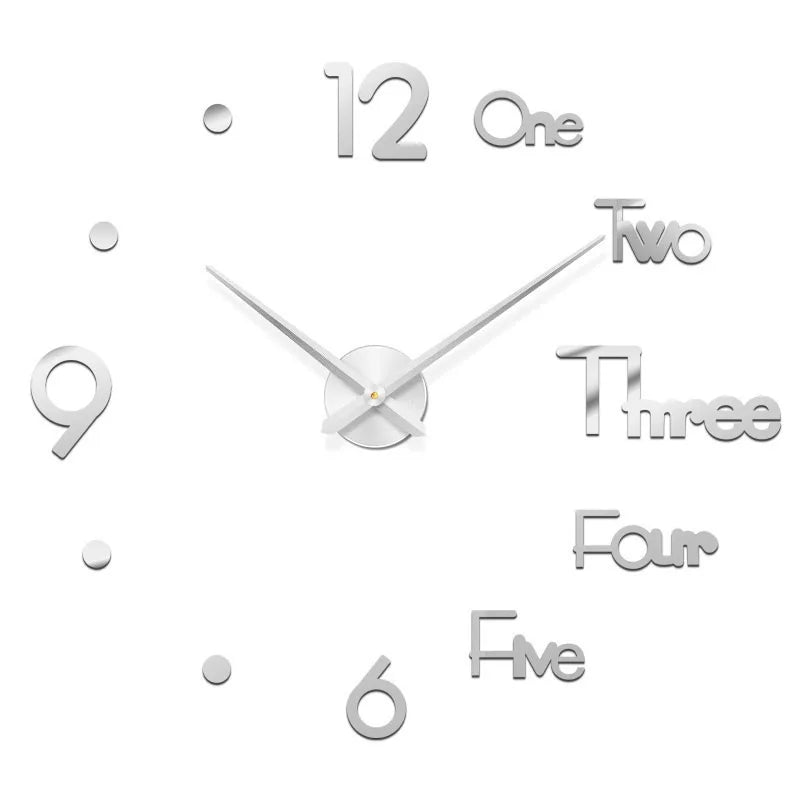 Silver DIY Acrylic Mirror Wall Clock – Seven Decorative Designs