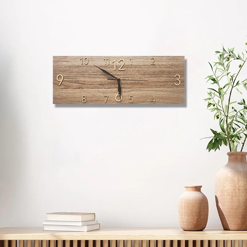 Rectangular Wooden Quartz Wall Clock – Raised Numerals, 15.75 × 5.51 in#