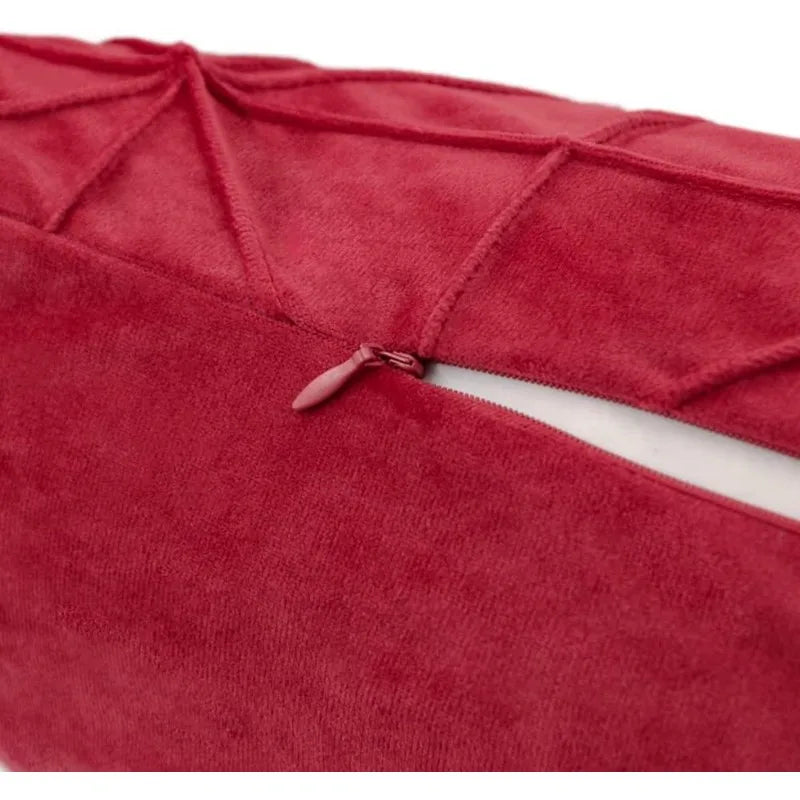 Red Geometric Grid Velvet Pillow Cover – 17.72 in, Single or Set of 2