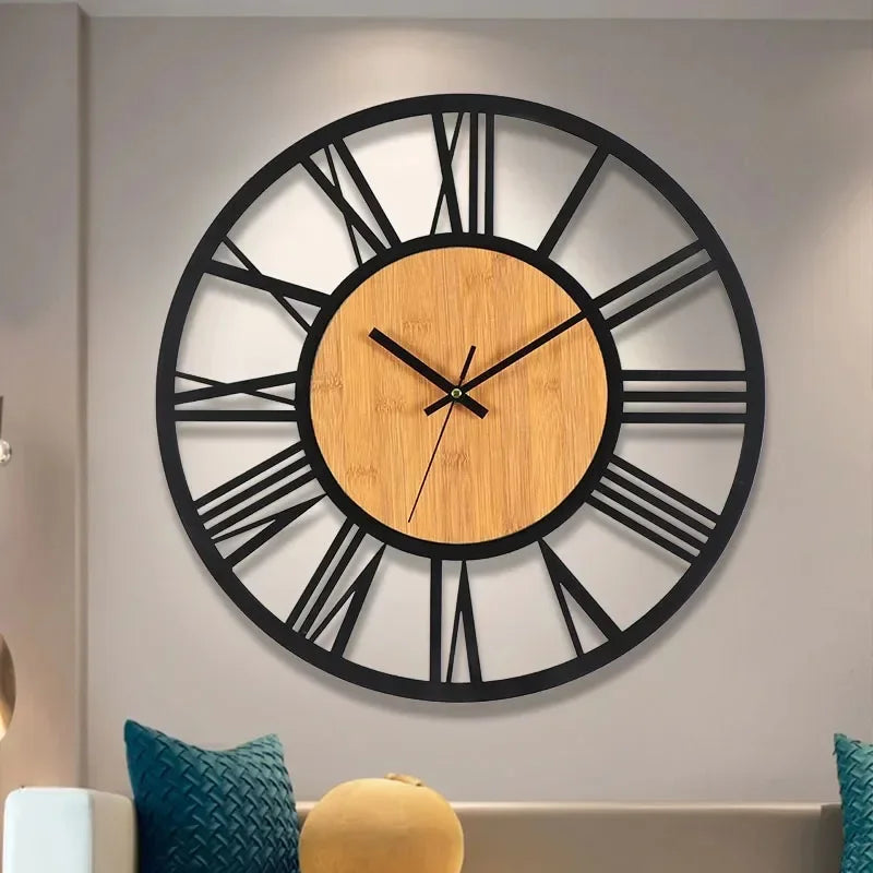 40 cm Antique-Style Iron Roman Numeral Wall Clock – Quiet Quartz Openwork Decor