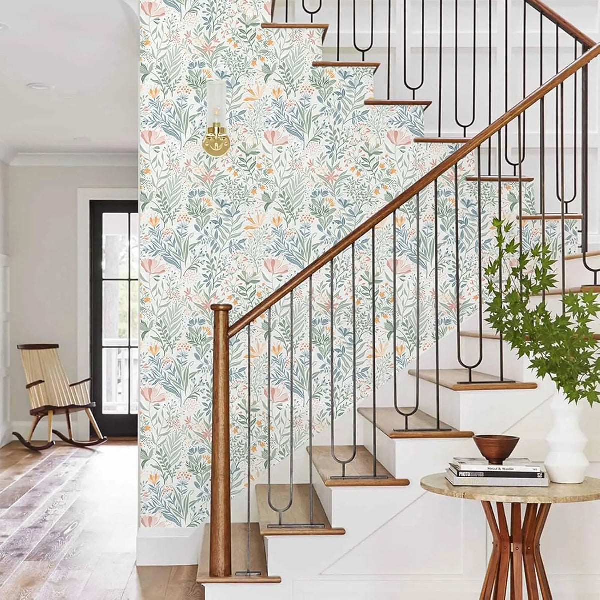Boho Floral Waterproof Removable Vinyl Peel-and-Stick Wallpaper for Bathroom & Bedroom