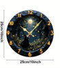 Moonlit Black Cat Silent Wall Clock – 10-Inch Round Wooden Home Decor