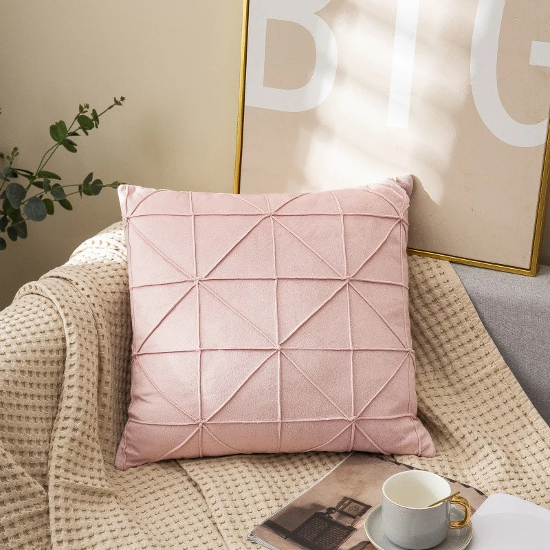 Pink Geometric Grid Velvet Pillow Cover – 17.72 in, Single or Set of 2