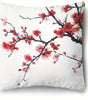 Red Plum Blossom Branch Polyester Pillow Cover – 15.75–23.62 in Square, Cover Only