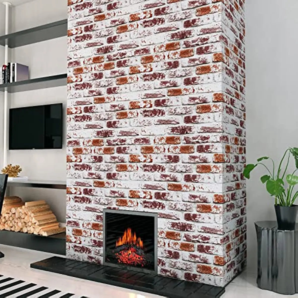 Rustic Painted Red Brick Waterproof Vinyl Peel-and-Stick Wallpaper – Removable & Oil-Resistant