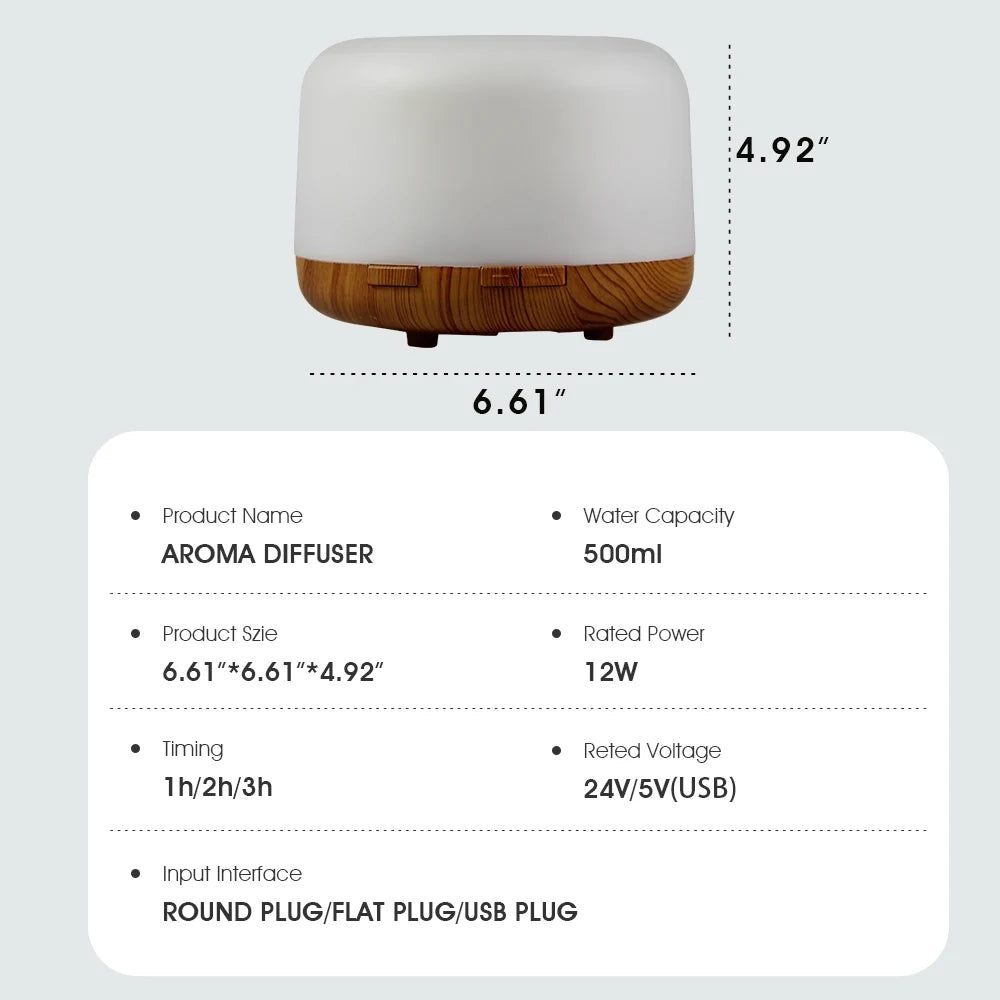 500ml Ultrasonic Essential Oil Diffuser with Remote and LED Lights