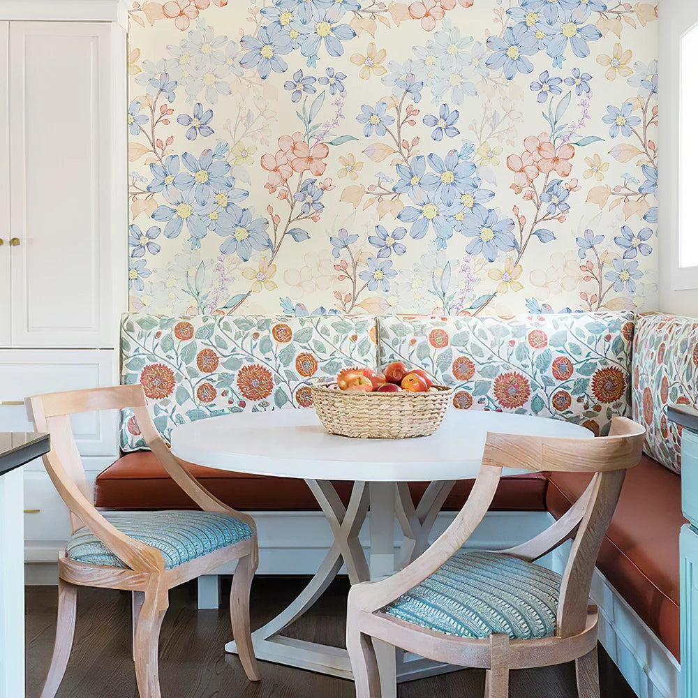 Light Blue Floral Waterproof PVC Peel-and-Stick Wallpaper for Walls & Cabinets