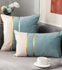 Blue and Green Color-Block Velvet Pillow Cover with Gold-Tone Stripes, Square or Lumbar