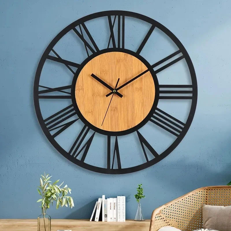 40 cm Antique-Style Iron Roman Numeral Wall Clock – Quiet Quartz Openwork Decor