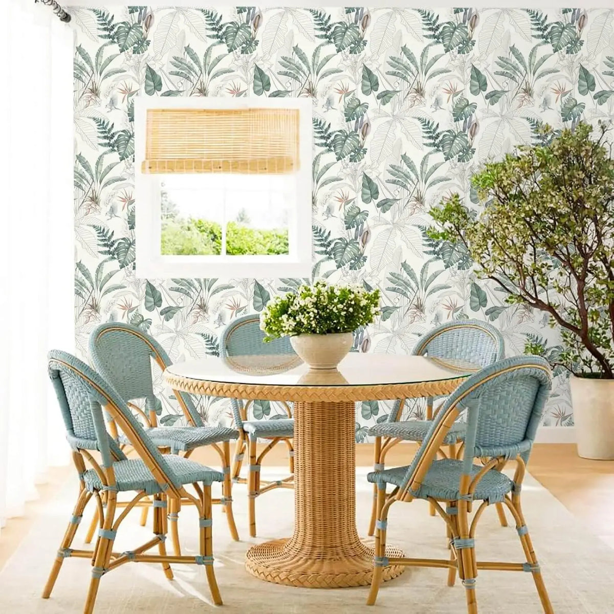 Light Green & Olive Tropical Palm Leaf Peel-and-Stick Wallpaper – Waterproof Removable PVC Vinyl