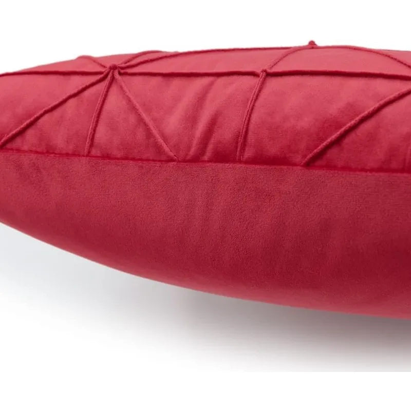 Red Geometric Grid Velvet Pillow Cover – 17.72 in, Single or Set of 2