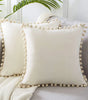 Neutral Cream and Gray Velvet Pom-Pom Throw Pillow Cover, 15.75–19.69 in, Cover Only