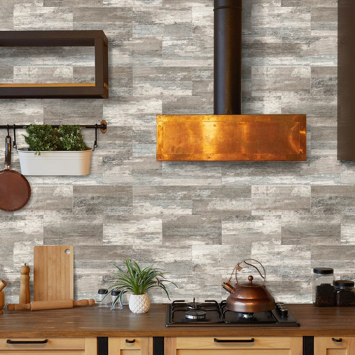 16-Piece Retro Grey Wood 3D Foam Peel-and-Stick Tile Stickers – Waterproof, Heat-Resistant & Scratch-Resistant