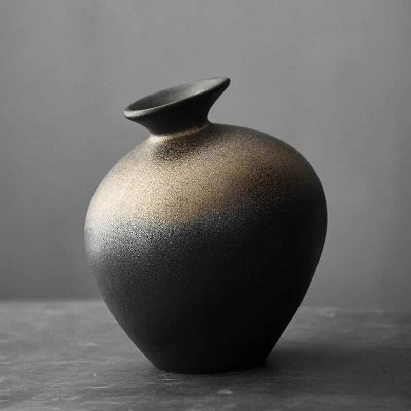 Black Ceramic Tabletop Vase – B/C-Series Retro-Glazed Designs 6–15