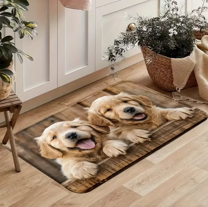 Golden Retriever Doormat – Non-Slip Washable Polyester Flannel Entryway Mat, Designs 2–5