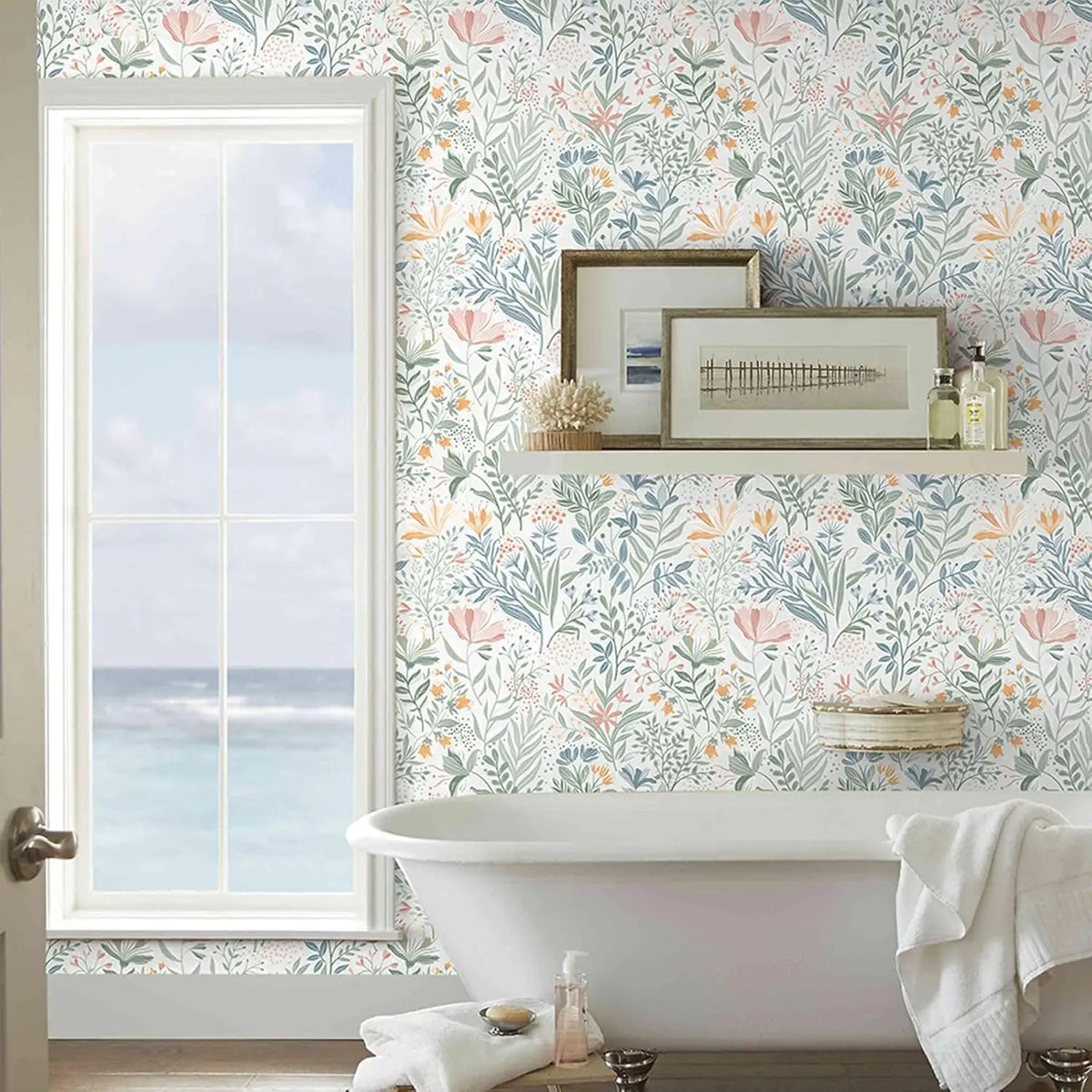 Boho Floral Waterproof Removable Vinyl Peel-and-Stick Wallpaper for Bathroom & Bedroom