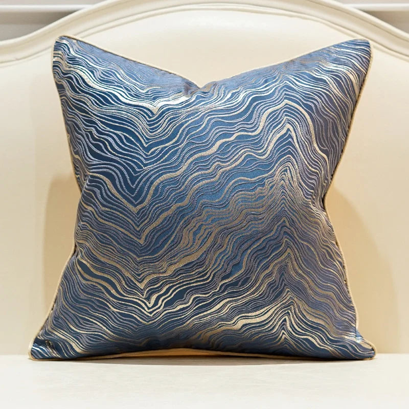 Geometric-Line Jacquard Throw Pillow Cover – 17.72 in Square, 7 Colors (Blue, Green, Beige, Yellow & More)