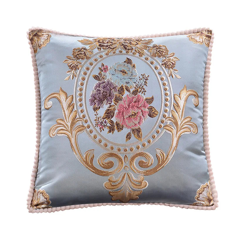 Floral Embroidered Throw Pillow Cover – Ornate Scrollwork, 18.90 in Square
