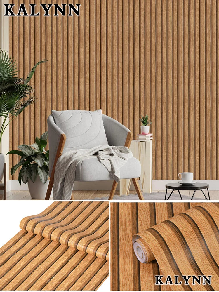 3D Wood Slat Peel and Stick Wallpaper – Waterproof, Oil-Proof, Removable Self-Adhesive Vinyl Wallpaper