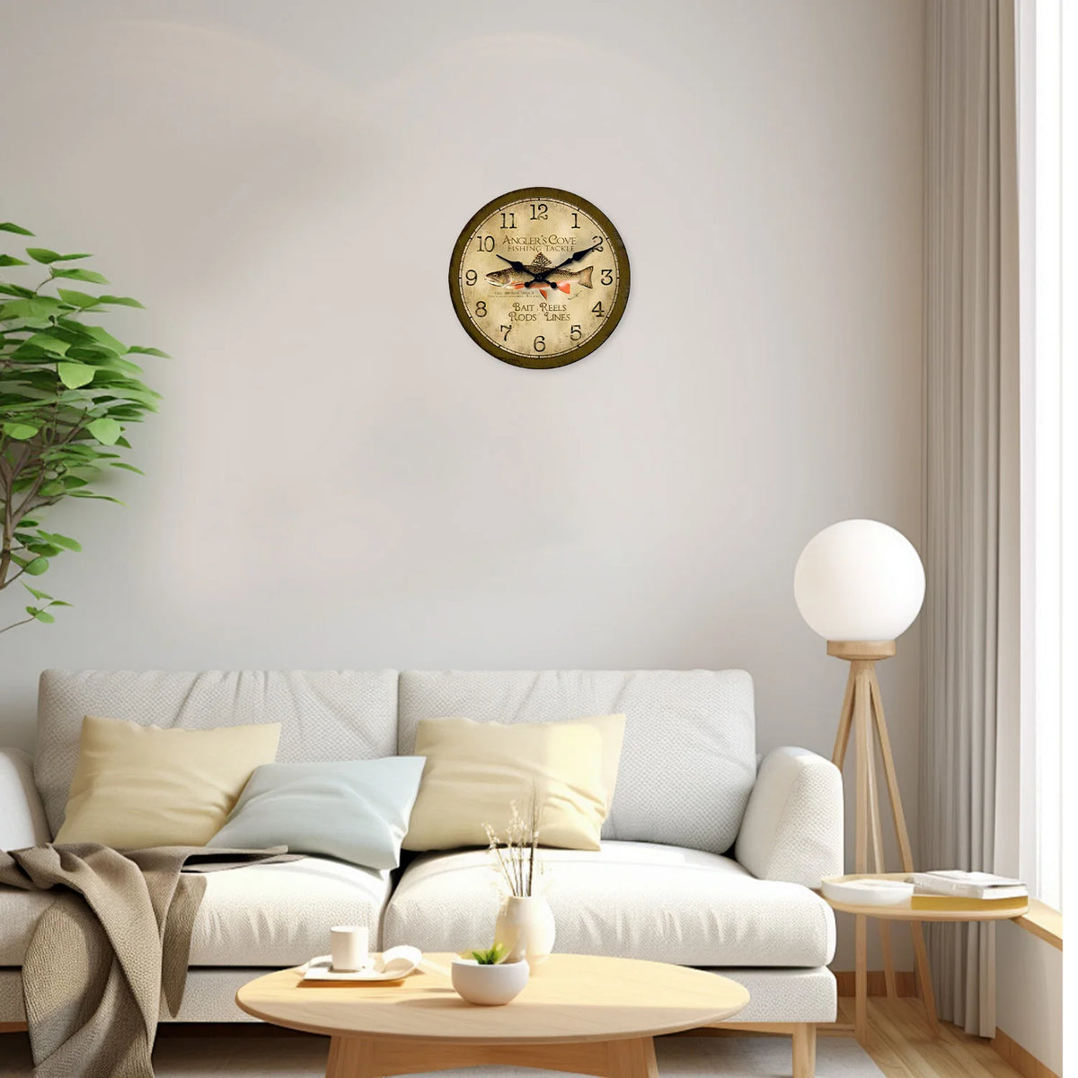 Vintage Trout Fishing Wall Clock – Silent Quartz, 10–16 Inch